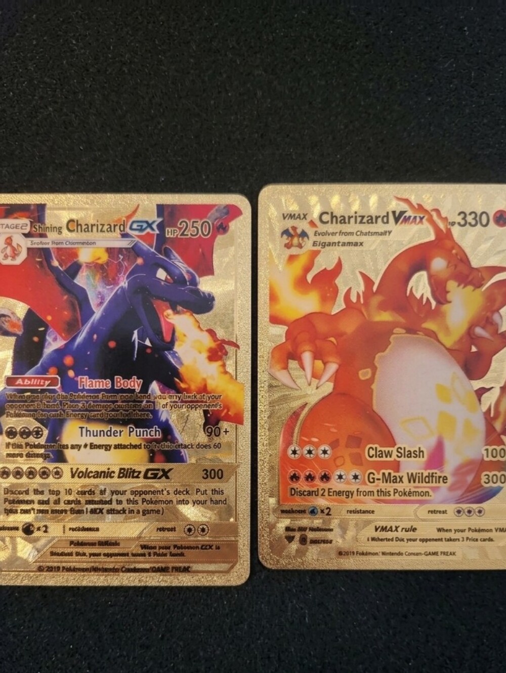 Pokemon Charizard VMAX & Charizard GX Gold Metal Custom Novelty Cards